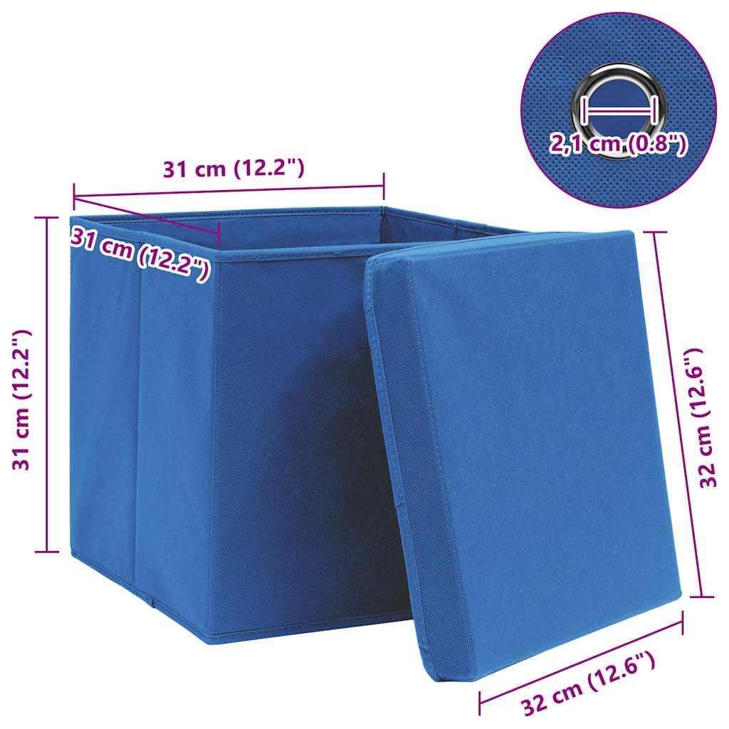 Cajas de almacenamiento con tapas, 4 unidades, color azul, 32 x 32 x 32 cm, plegables, de tela no tejida, para armario, estantería, oficina, dormitorio, cocina