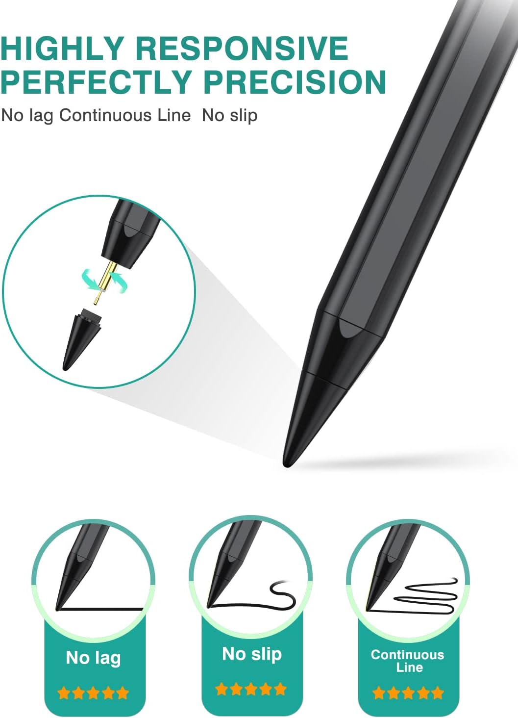 Diagram showing how to twist and replace the nib of the JAMJAKE L-K11 Stylus Pen.