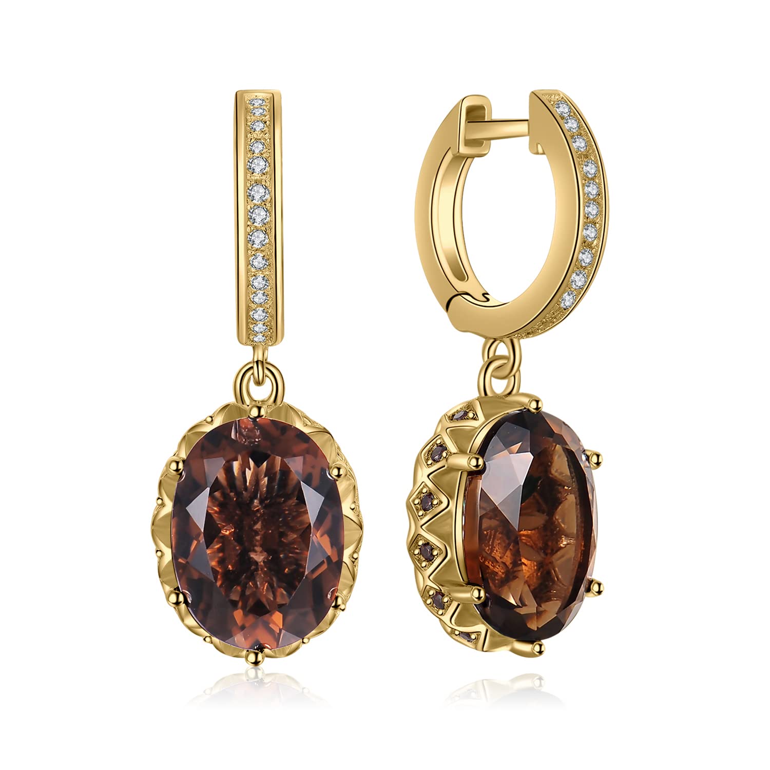 JewelryPalace Pendientes Colgantes Mujer Plata Oro 14k Oro Rosa, Pendientes de Tuerca 7ct Cuarzo Ahumado Natural Marrón Ovalado, Pendientes Niña Vintages Piedra Solitario, Joyas