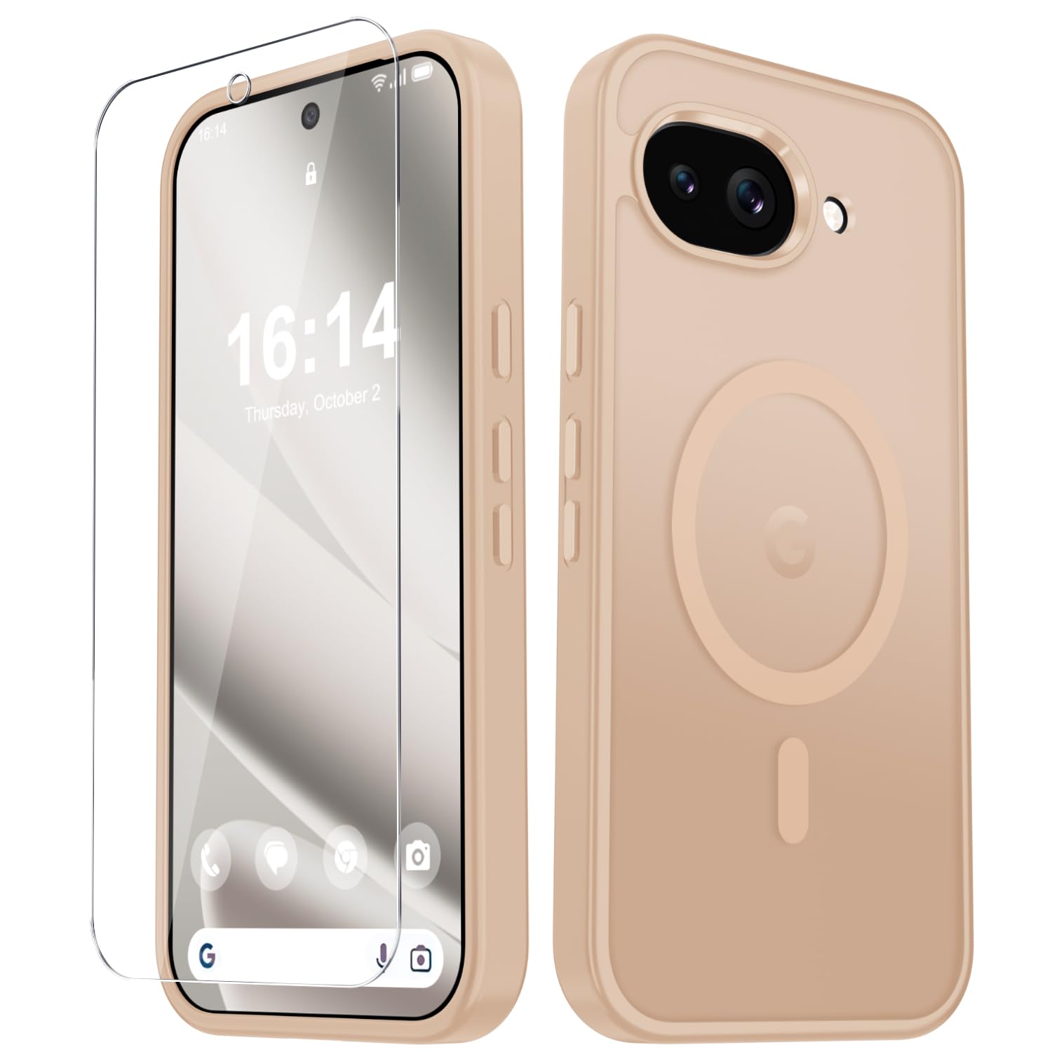 for Google Pixel 10a Case, Matte Magnetic Phone Cover, Coral Pink | Fit for MagSafe, Screen Protector included, Shockproof Military Grade Protection, Translucent Frosted Back