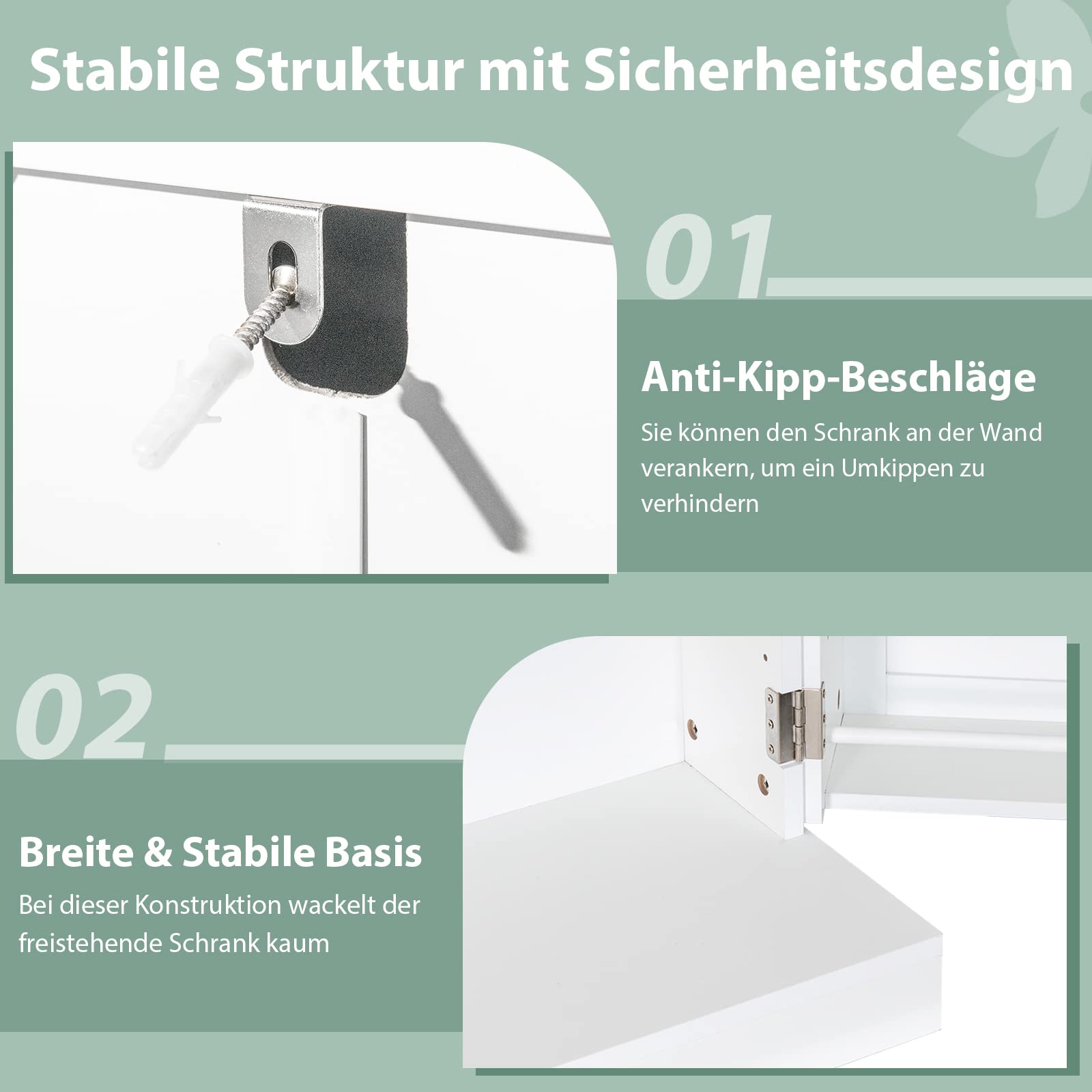 GOPLUS Hoher Lagerschrank 104 cm mit 2 Türen, freistehendes Aufbewahrungsmöbel mit verstellbaren Regalen, Kippsicherung, Vorratsschrank für Küche, Schlafzimmer, Garage (Weiß)