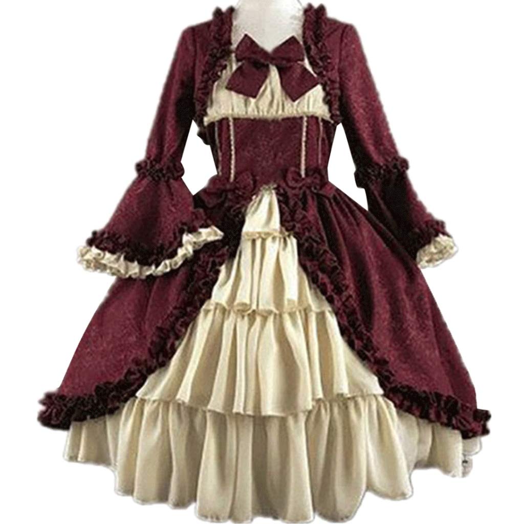 Dress Women Vestido de Mujer Retro for Disfraces Elegantes Vestido Medieval Vestido de Cuello Cuadrado Tasas de Cintura Bowknot Vestido Medieval 1pc Dresses for Women (Color : Rot, Tamaño : M)