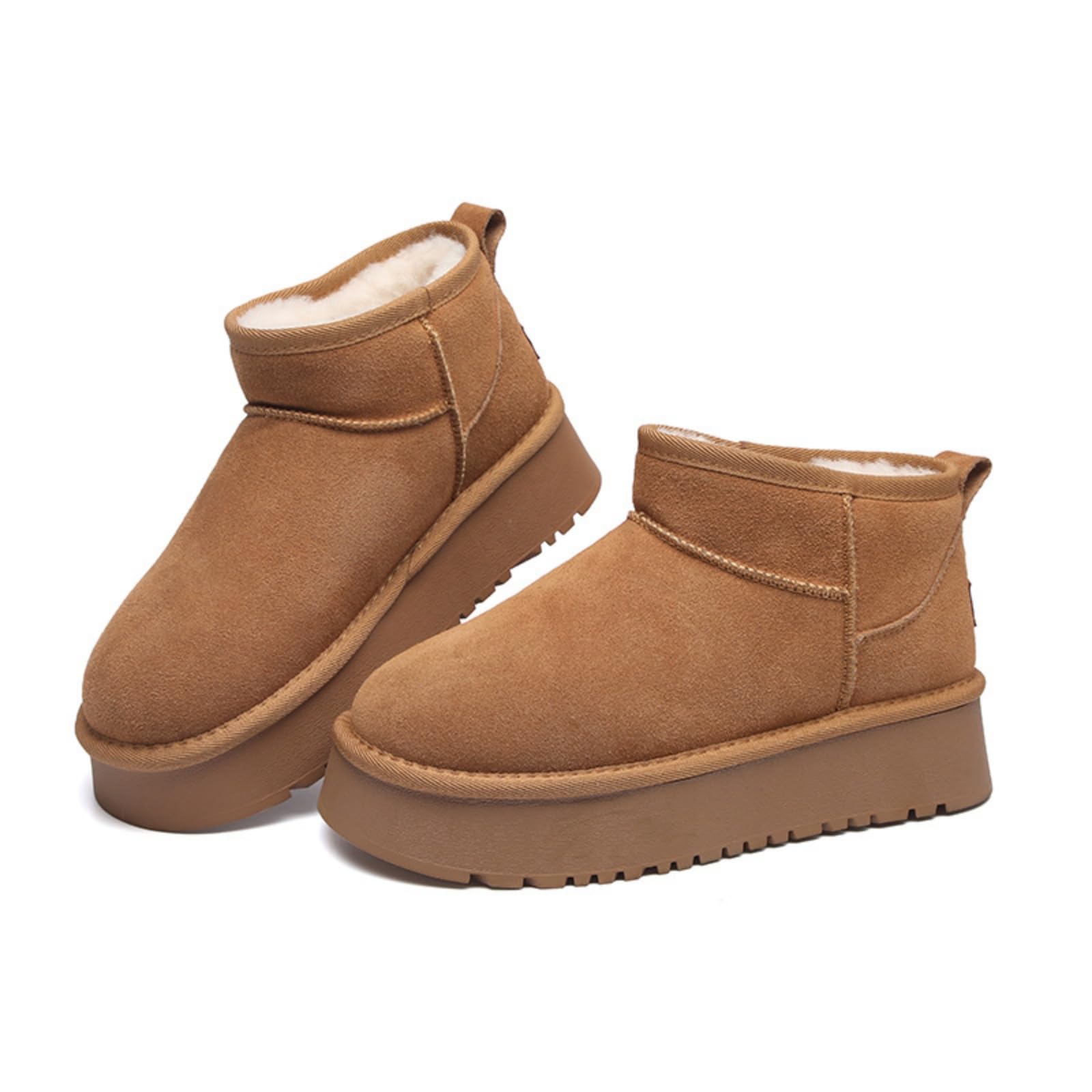 Winter Snow Boots for Women Genuine Leather Ankle Boots with Fur Fleece Anti-Slip Lightweight Platform Boots Design Suitable