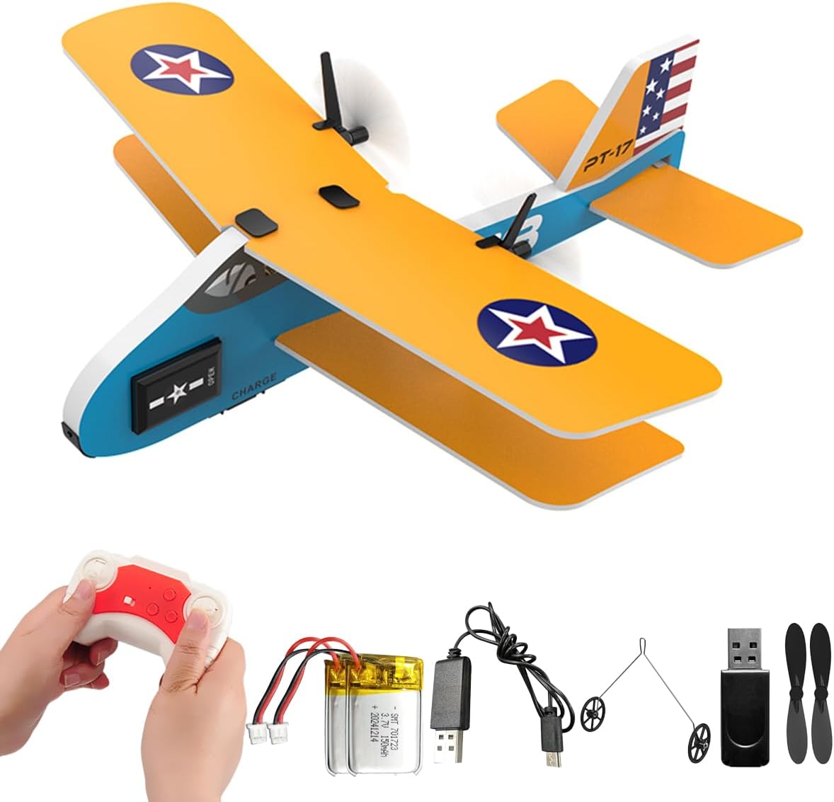 RC Plane 2. 4Ghz RC Airplane for Kids & Beginners Easy to Fly with 6-axis Gyro Stabilizer 2CH MPP Remote Control RC Glider Indoor/Outdoor STEM Toy for Boy Girl Pilots (Yellow Biplane)