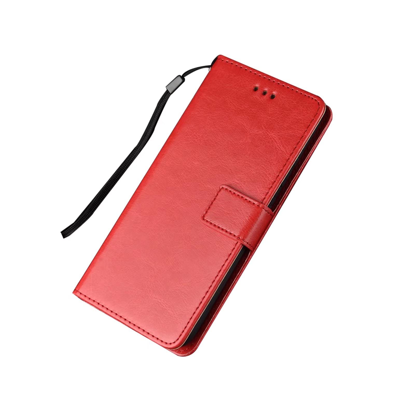 COQUE Custodia Ulefone Note 14 Shell,Custodia Magnetica per Telefono a Portafoglio con Slot per schede Crazy Horse, Cover per Telefono Flip per Ulefone Note 14-Rosso