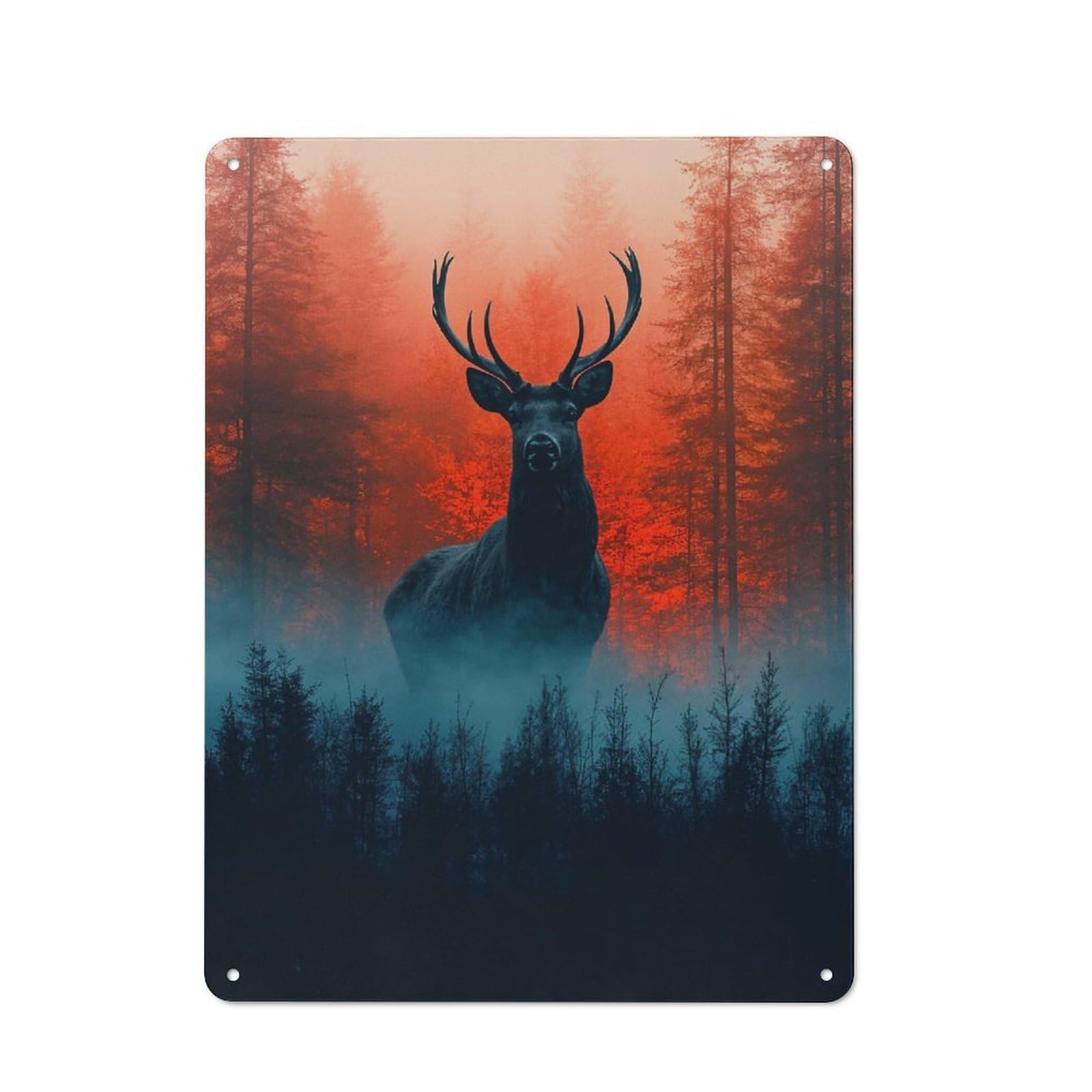 Junmoney Style-15 Majestic Deer In Misty Forest Industrial Metal Wall Decor 40X30cm, Retro Metal Sign For Workshop, Basement, Shed Or Games Room