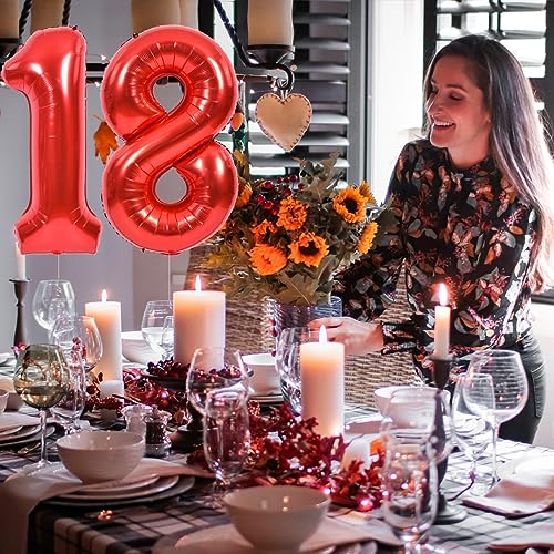 Image of TONIFUL 40 Inch Red Number 18 Balloons Large Foil 18th Birthday Decorations