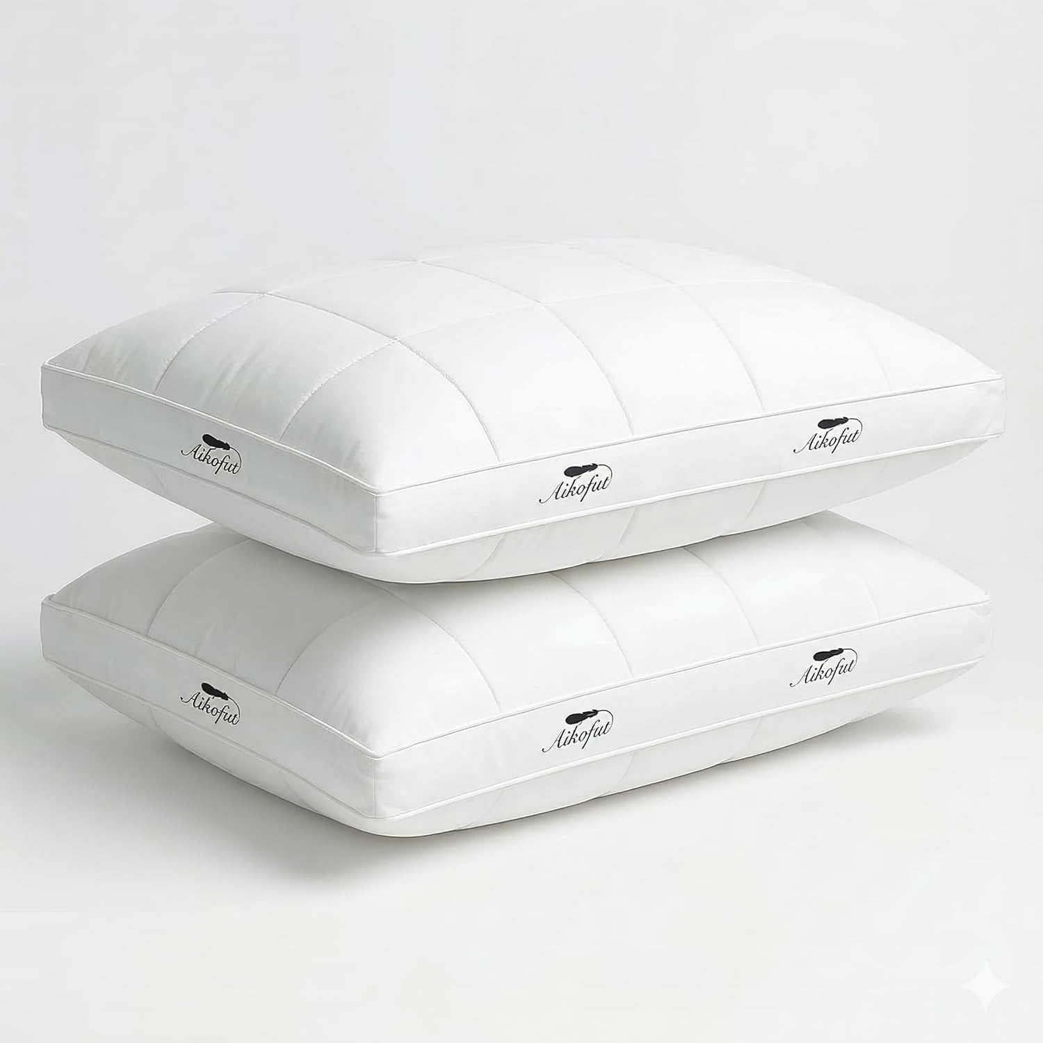 Goose Feather Down Pillows Standard Size Set of 2, Gusseted Design Hotel Collection Pillows, 100% Cotton Cover, Medium Firm Support Bed Pillows for Side, Back, and Stomach Sleepers(18”x24”)