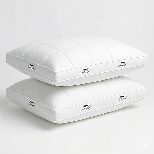 Goose Feather Down Pillows Queen Size Set of 2, Gusseted Design Hotel Collection Pillows, 100% Cotton Cover, Medium Firm Support Bed Pillows for Side, Back, and Stomach Sleepers(18”x28”)