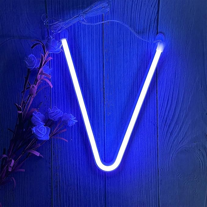 Letter Neon Lights - Personalized USB Light Signs for Wall Decor Bedroom Home Office - Switch Controlled LED Word/Name Signs Unique Gift Idea & Party Hanging String Lights（Letters V) — image 1