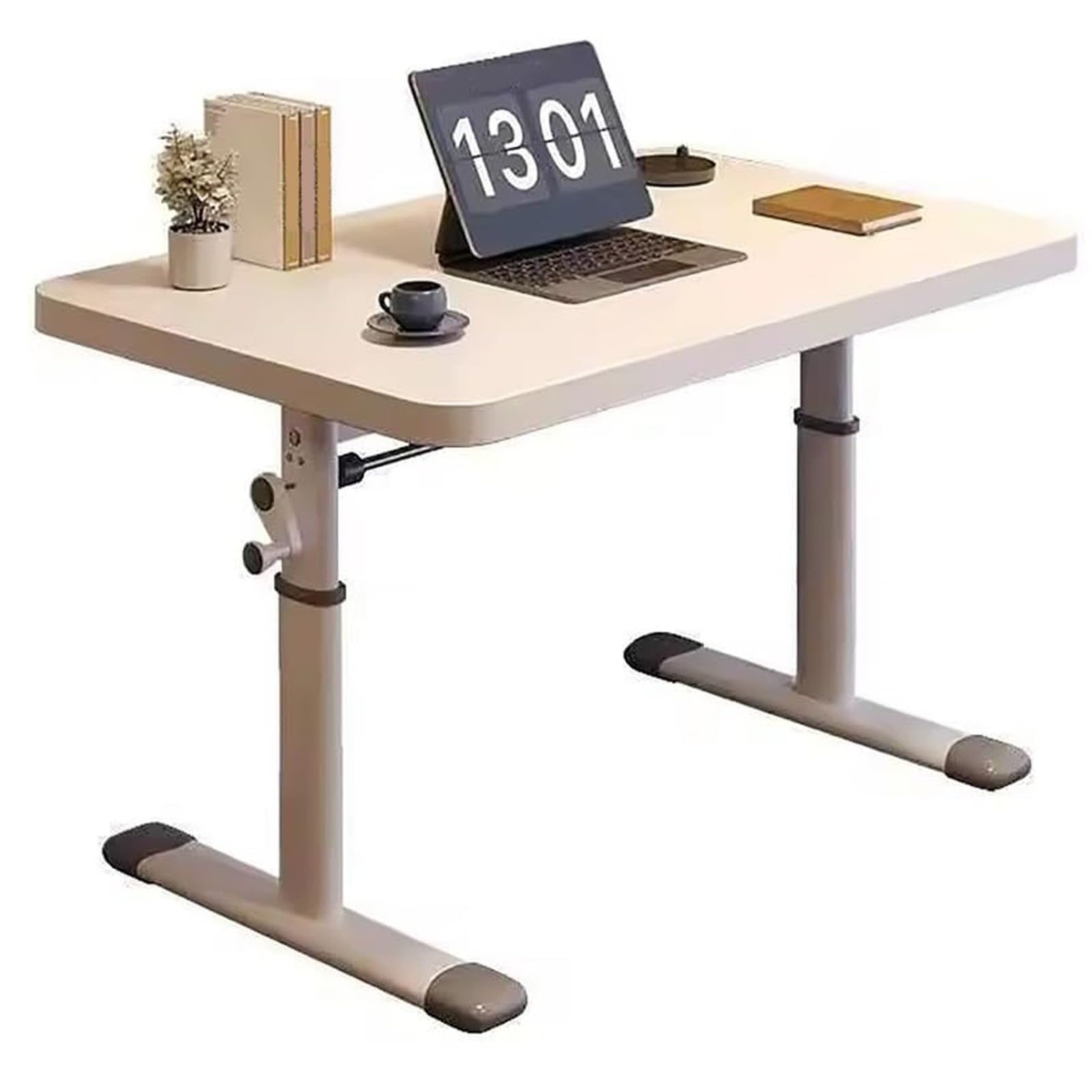 Scrivania da ufficio regolabile in altezza, scrivania da gioco con manovella manuale, tavolo ergonomico per apprendimento, telaio in acciaio antiscivolo, adatta per uffici domestici, salotti
