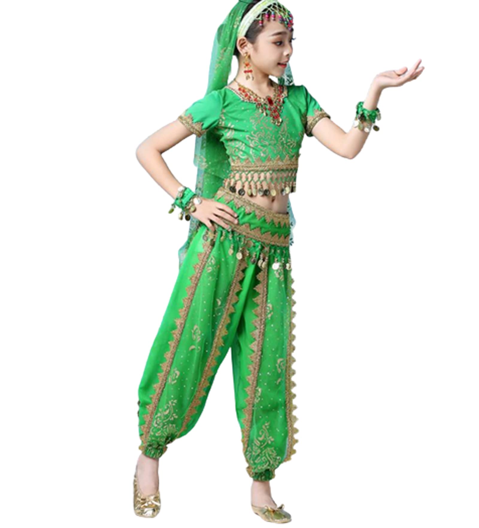OTMYIGO Mädchen Tanzkostüm – Bauchtanzkostüm, Wettbewerb, Aufführung, Cosplay, Halloween, Karneval, Party, Bollywood, indisches Kleid
