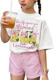 Girls Clothes Summer 2 Piece Outfits Cute Strawberry Lemon Shell Graphic Tee+ Striped Shorts Set Kids Clothing Sets