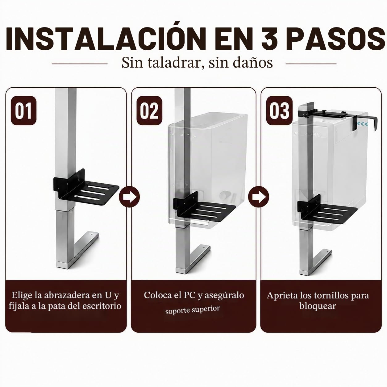 Mihawk Soporte para PC bajo Escritorio, Ajustable sin Taladrar, Compatible con patas de mesas eléctricas de 80x50 mm, 18 kg (40 lb), Negro