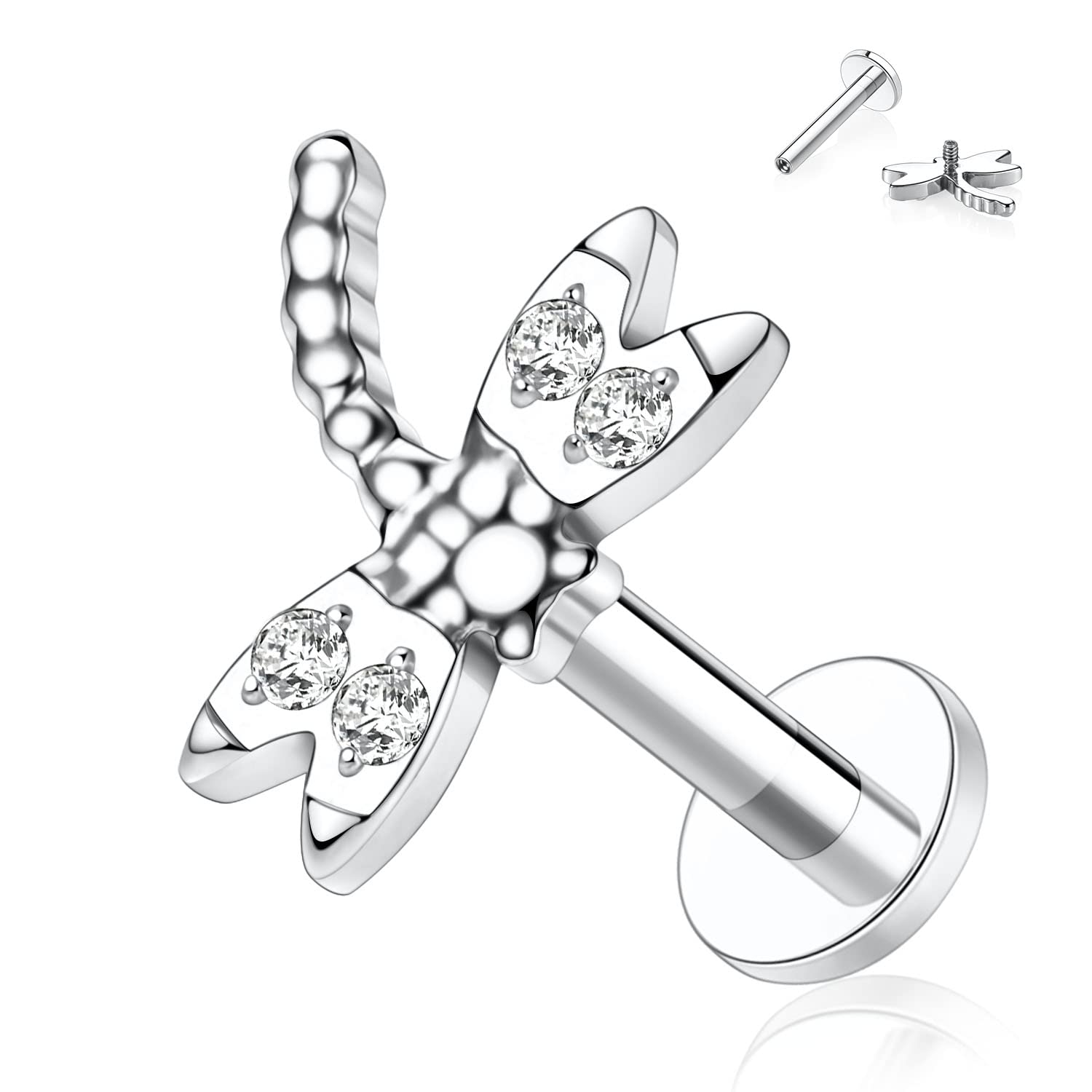 AROWRO 16G Labret Studs Lip Rings G23 Titanium Monroe Lip Piercing Jewelry Internally Threaded Helix Tragus Cartilage Conch Earring Women Girls Piercing Jewelry CZ Opal — view 13