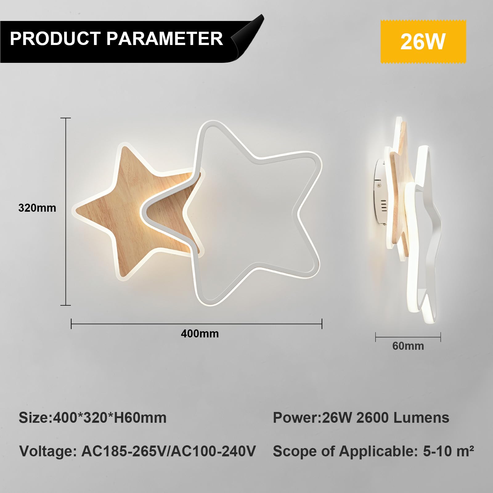 Lámpara de Techo LED, Lámpara de Techo de 26W para Habitaciones Infantiles, Habitaciones Infantiles de 40cm Regulable, Plafon LED Creativa con Forma de Estrella