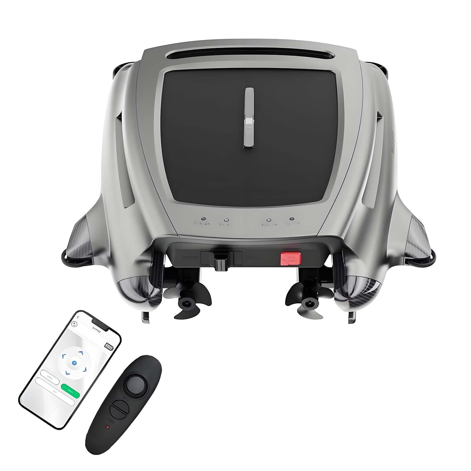 QFGain Cordless Solar Pool Skimmer Robot with 20H Long Battery Grey
