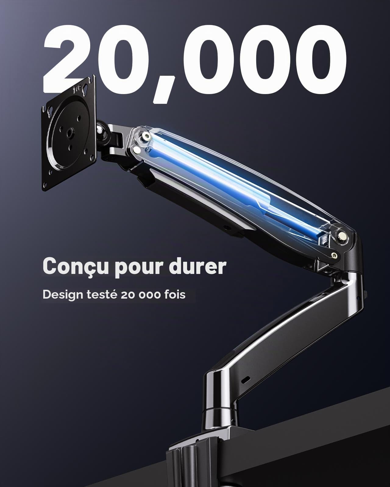 HUANUO Bras Écran pc 49 Pouces Unique, Support Écran pc Ultra-Large Pouvant Supporter 12 kg, Bras Ecran pc Réglable Amélioré avec USB, Pince en C et Base à œillet, VESA 75 x 75 ou 100 x 100 mm Gaming