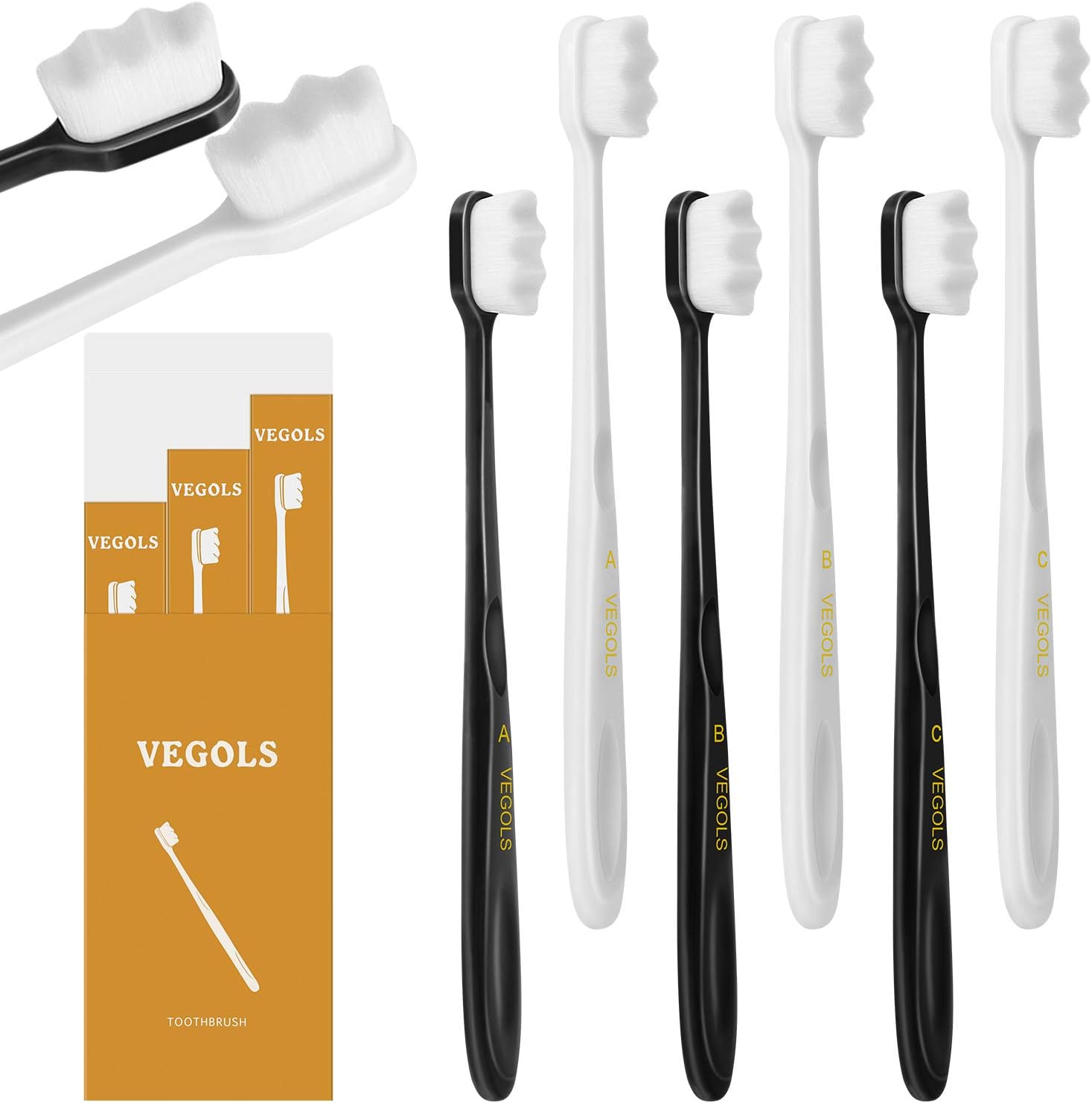 Adult Extra Soft Toothbrush with 20000 Soft Bristles, (Pack of 6) Micro Nano Manual Toothbrushes for Protect Sensitive Gums, Black/White