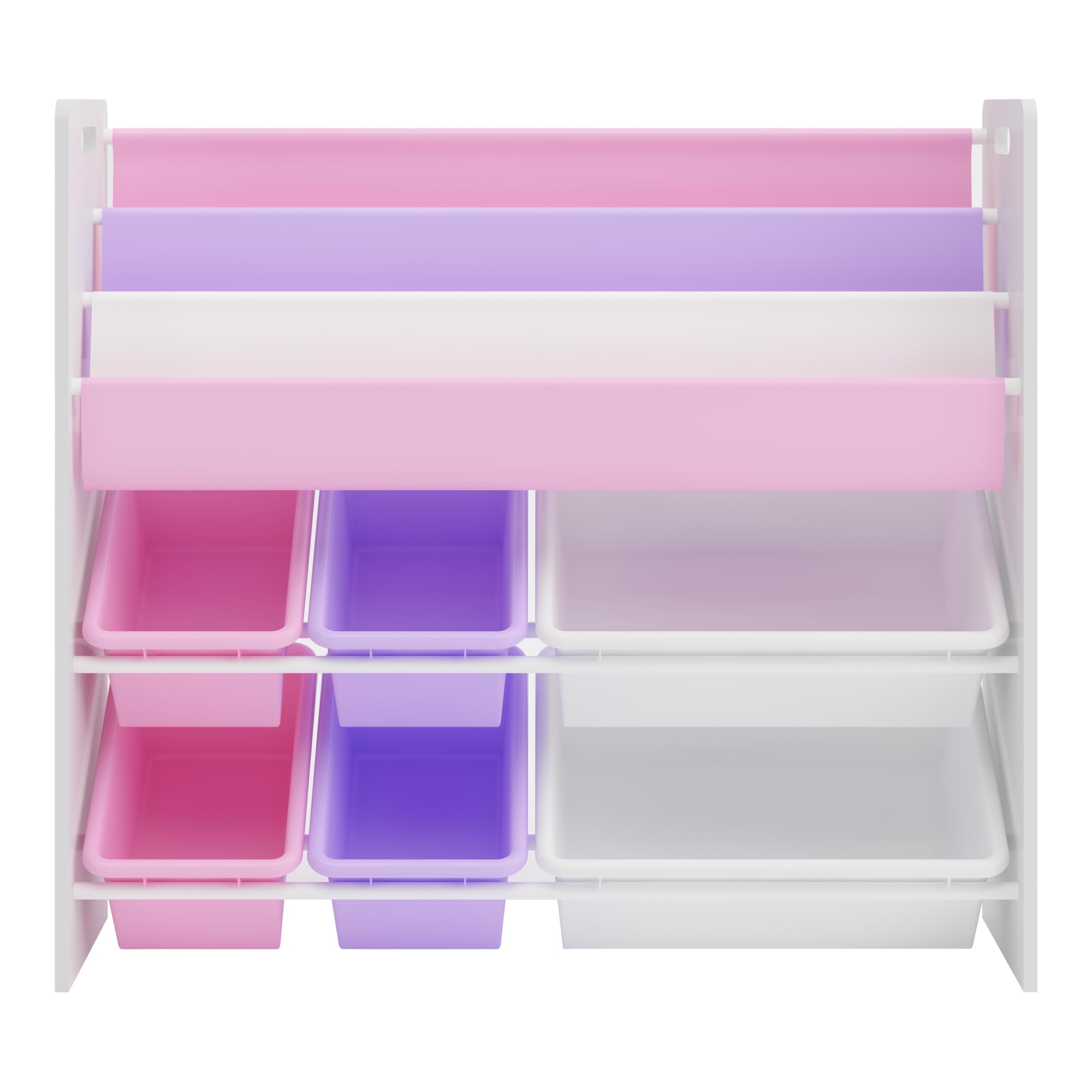 [en.casa] Regał dziecięcy Rødøy na książki dla dzieci z 6 pudełkami, regał na zabawki 78 x 86 x 27 cm, przechowywanie zabawek, motyw jednorożca