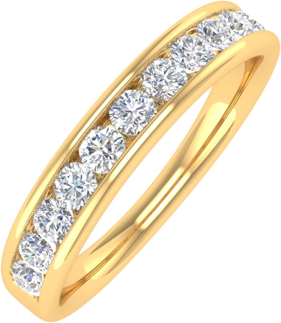 FINEROCK 1/2 Carat Channel Set Diamond Wedding Band Ring in 14K Gold