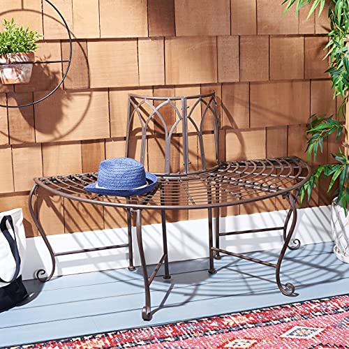 Image of SAFAVIEH Outdoor - Abia Iron Tree Bench - Rustic Brown Iron Metal - Vintage Scrollwork Garden Design - Ideal for Patio, Deck, Porch, Garden, 17 inch Seat Height (PAT5018B)