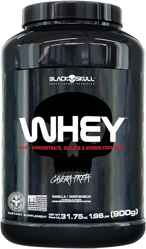 Whey 100% Concentrado Isolado Hidrolisado Baunilha, Black Skull, 900g
