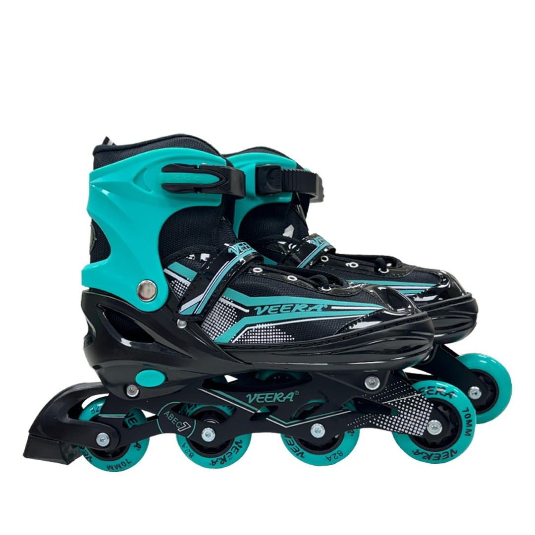 Veera Medium Size Inline Skates | 4 Wheels Adjustable Skating Shoes for Unisex Kids | 70 mm PU Illuminating Led Lights Wheels with ABEC-7 Bearing | Age Group 11 to 14 Years | Green (B0D9JPVJTB) Amazon Price History, Amazon Price Tracker