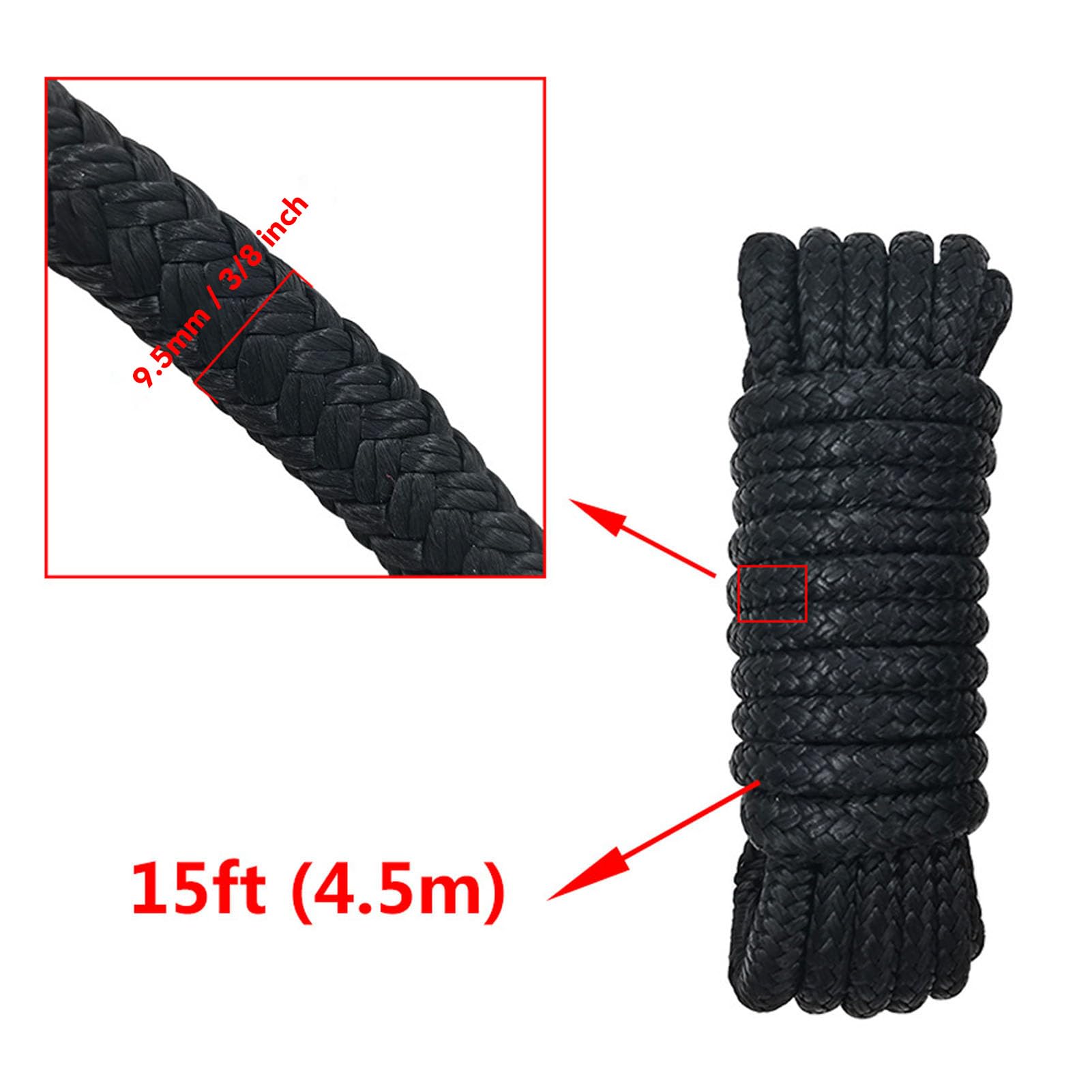 Generic Cavo per Ormeggio in Nylon Intrecciato Doppio, Corda per Barche di Grado Marino da 3/8 Pollici X 15 Piedi per Barche Fino a 35 Piedi (Nero)