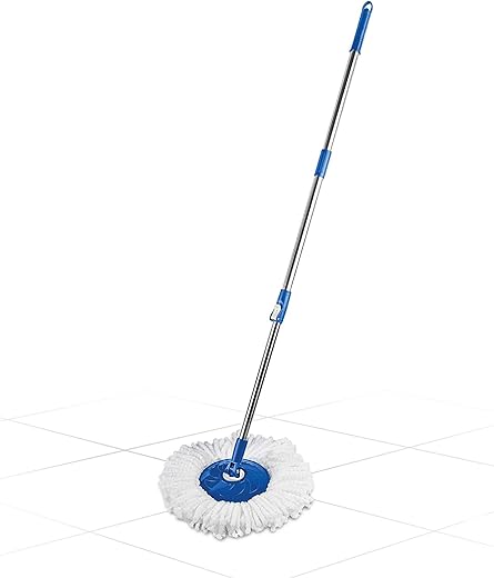 Gala Spin Mop Extendable Handle/Stick Rod with Microfiber Refill (150750), White & Blue finish
