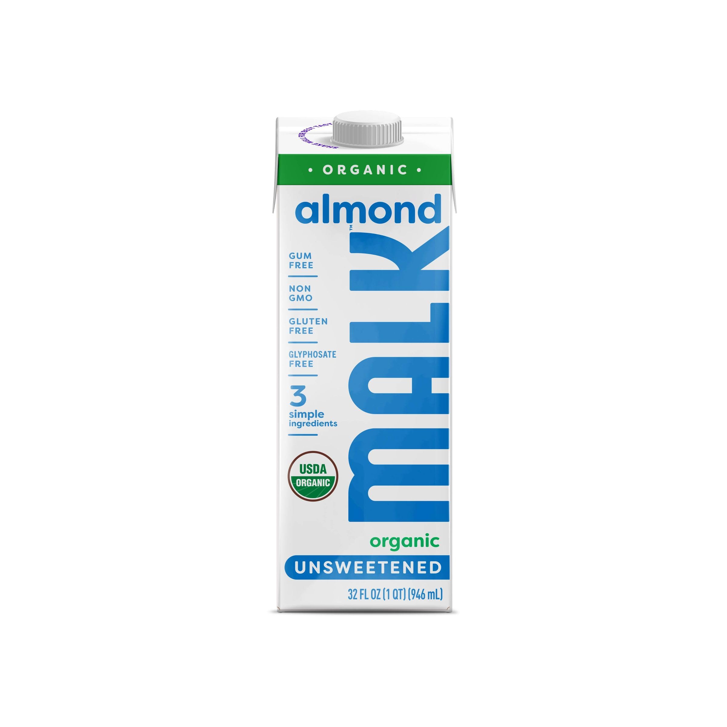 MALK Shelf Stable Organic Unsweetened Almond Milk - 32 Fl oz - Non GMO - Gum Free, No Fillers, Oil Free