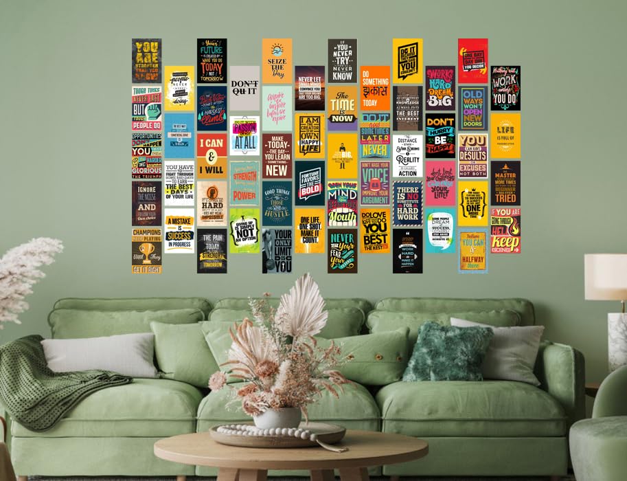 Image of Pack of 54 Aesthetic Motivational Wall Collage Kit Posters 4x6 Inches - Inspirational Wall Art for Bedroom, Living Room, Office - Includes Tissue Tape
