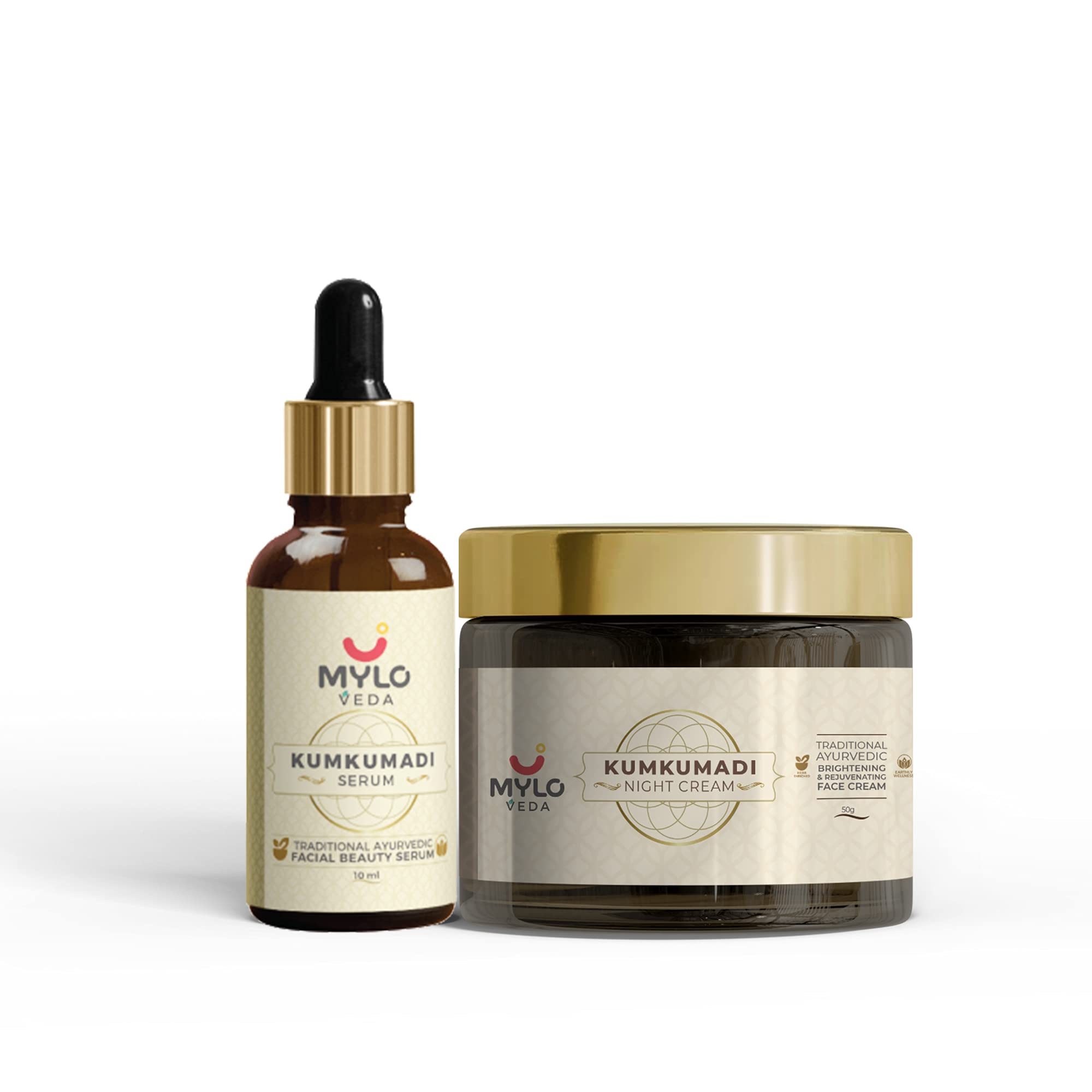Mylo CareVeda Kumkumadi Combo of Kumkumadi Oil- 10 Ml and Kumkumadi Cream with the Goodness of Kumkumadi and Kokum Butter for Healthy and Glowing Skin (50 Gm)- Pack of 2