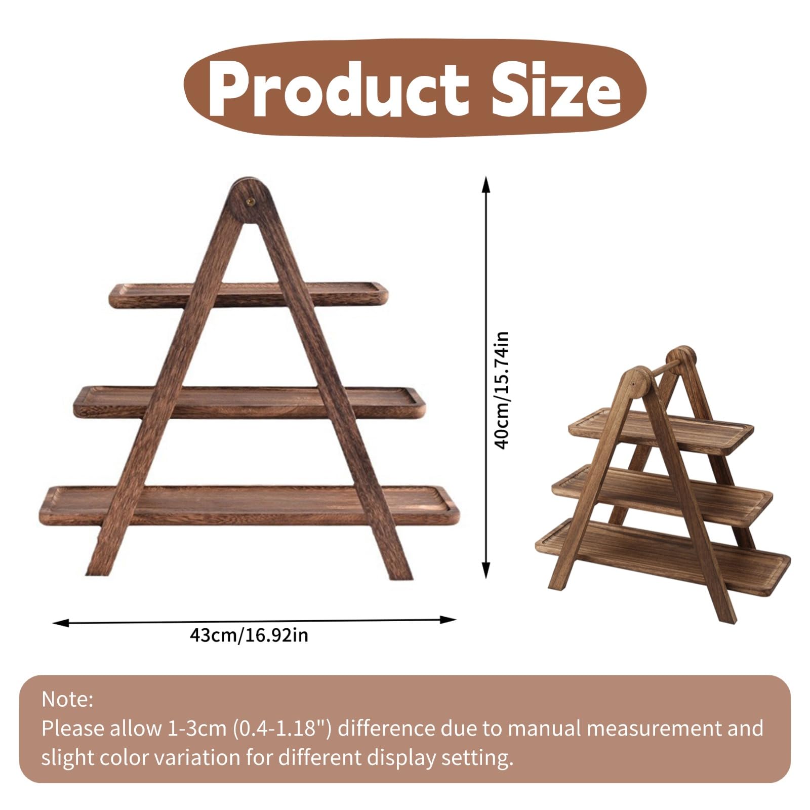Plateau de service rectangulaire à 3 étages en bois rustique pour fêtes, remise de diplôme, mariage, fête d'anniversaire, pique-nique