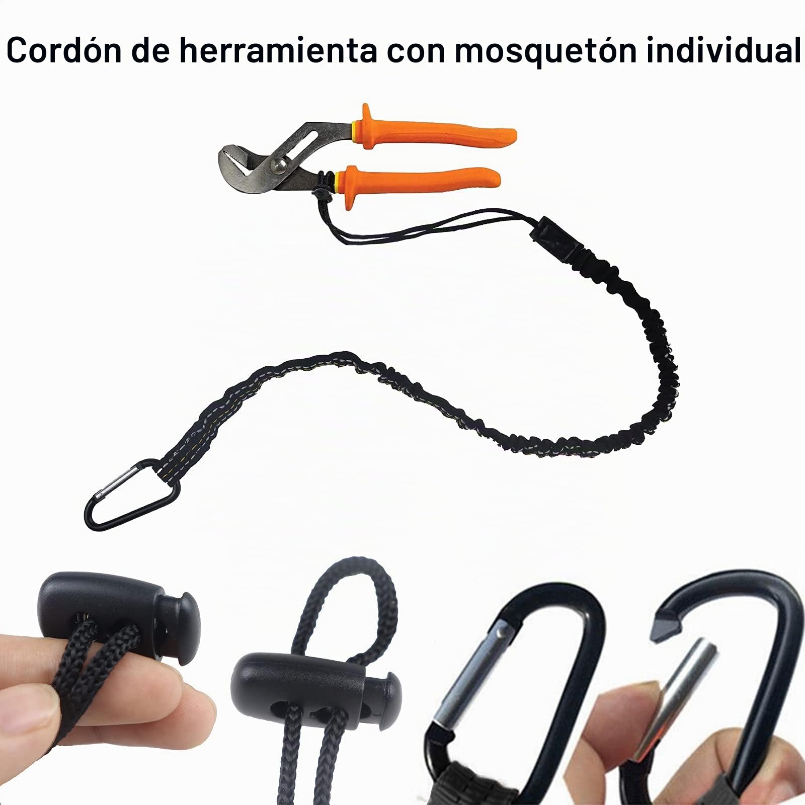 Cordon de Seguridad de Trabajo en Altura, Retractil Correa Herramientas con Mosqueton, Limite de Peso Maximo de 6,8kg Cordones Seguridad para Herramientas(6piezas)