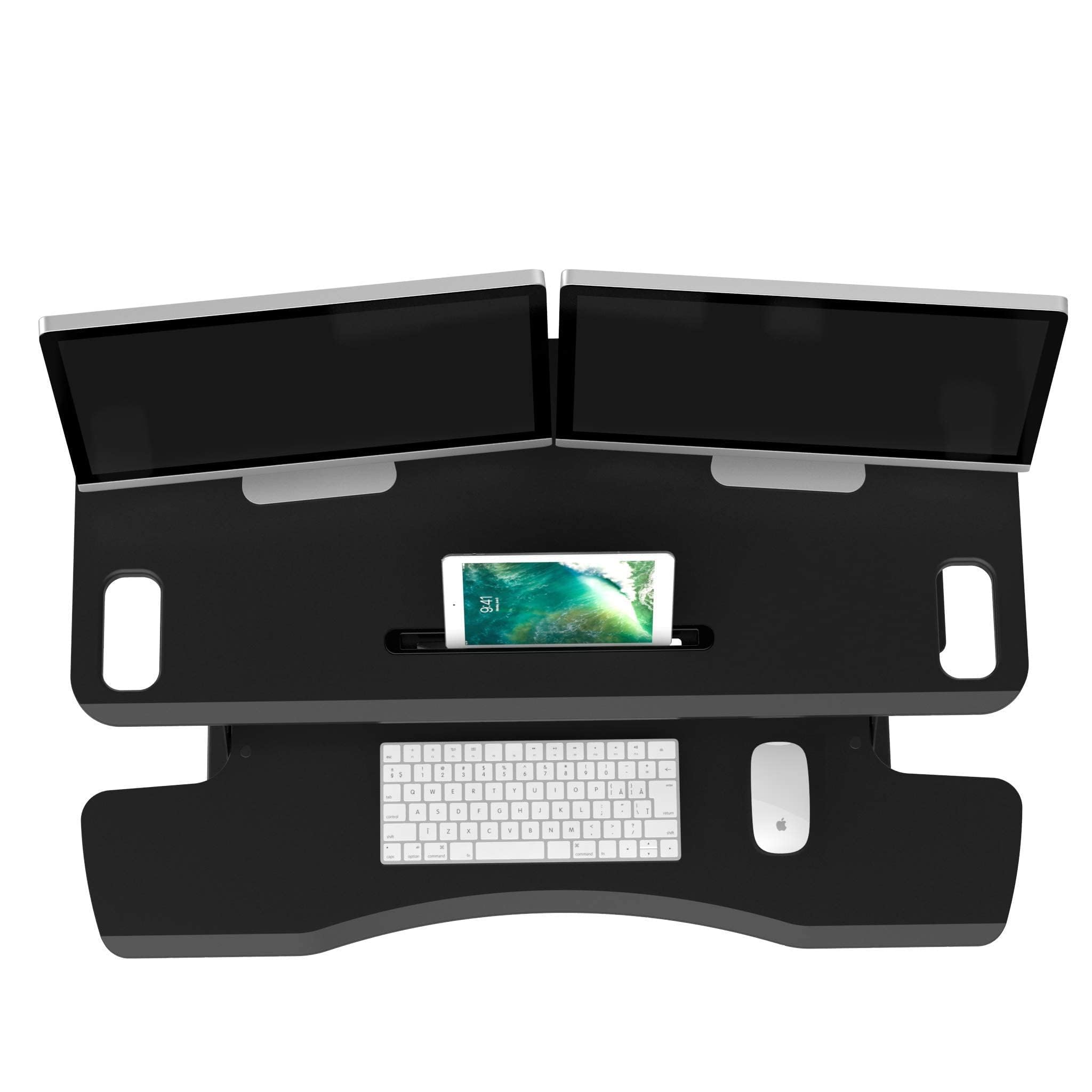 bonVIVO Bureau debout réglable en hauteur 95 x 40 cm – Rehausseur de position assise transforme n'importe quelle station de travail en bureau debout – Charge maximale : 15 kg – Noir