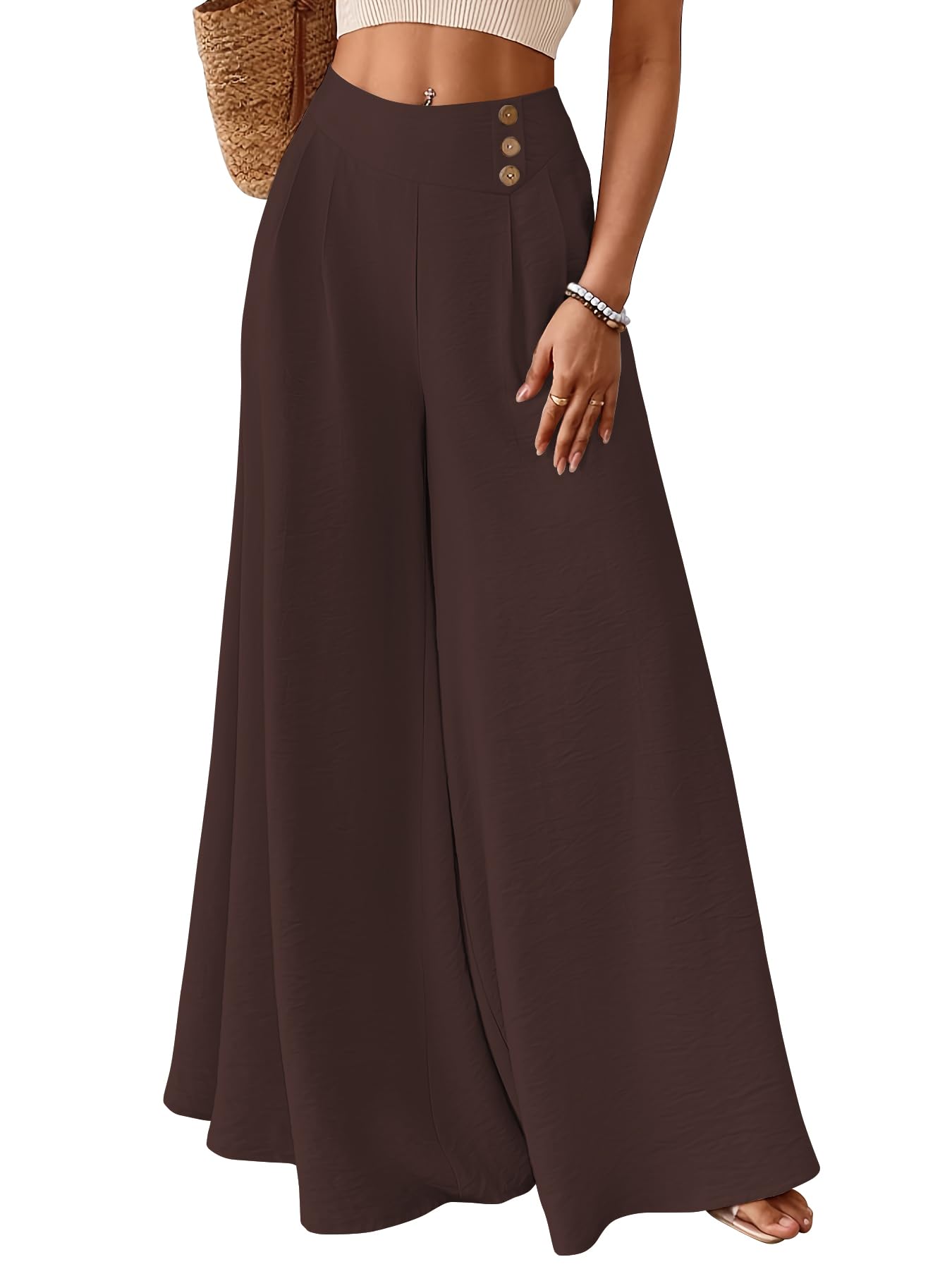 shasmi Women’s & Girl's Wide Leg Culotte Pants – High Waist Button Decor Loose Fit Long Length Casual Skort Style Trousers, Travel & Summer Outfits (Trouser 281)-picture-30