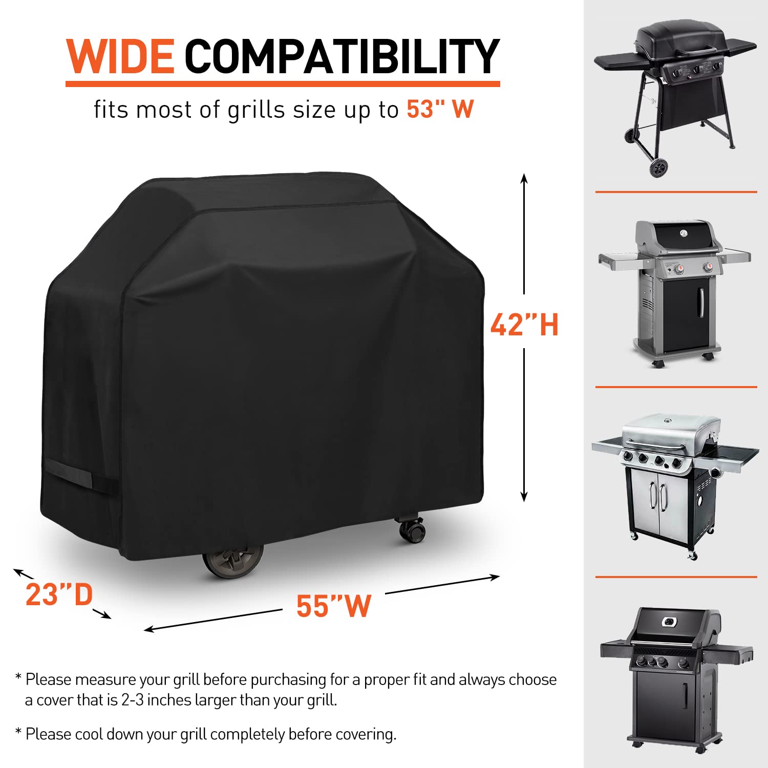 Arcedo Cubierta para Parrilla, Resistente al Agua, Resistente a la decoloración, Cubierta de Gas con Correas, Resistente al Aire Libre, se Adapta a Weber, Char-Broil, Nexgril, Napolean, Negro, 55