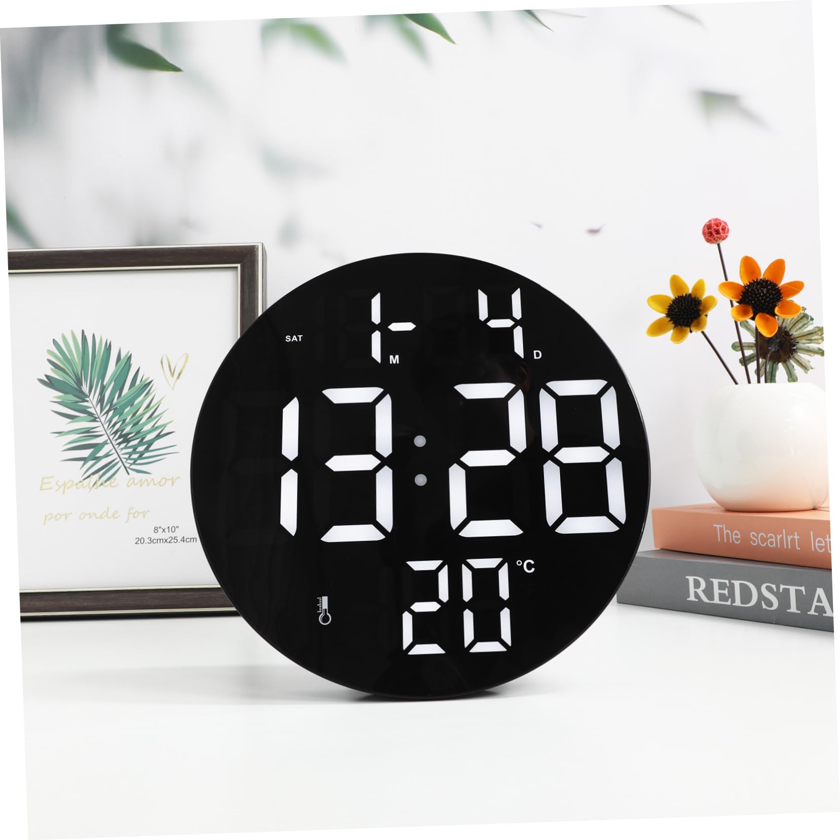 Gatuida Digitale Led Wanduhr Rund Mit Fernbedienung Großes Display Datum Temperatur Anzeige Abnehmbarer Ständer Batteriebetrieben Für Wohnzimmer Schlafzimmer