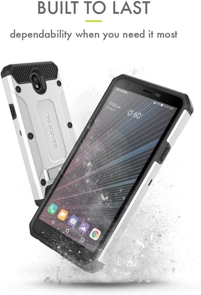 Evocel Explorer Series Pro Phone Case Compatible with Escape Plus, Tribute Royal, K30 (2019), Aristo 4 Plus, Arena 2, X320 with Glass Screen Protector and Belt Clip Holster, Silver