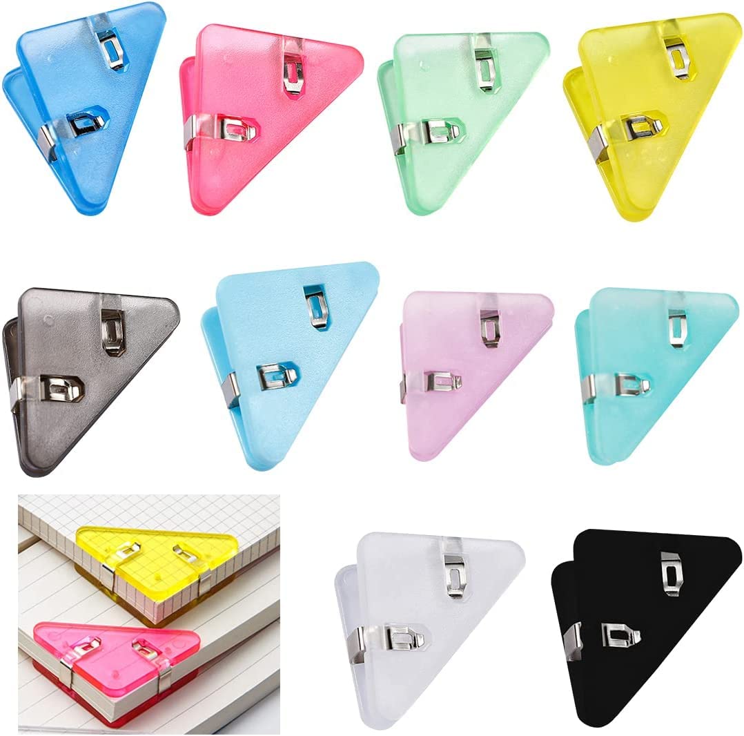 20 Triangle Paper Clip, Document and Bookmark Tool, Bag Clips, Corner Clip, Binder - Suitable for Office, Reading, Snack - Handheld Paper Clam Clip Dispenser (Multi-Color)