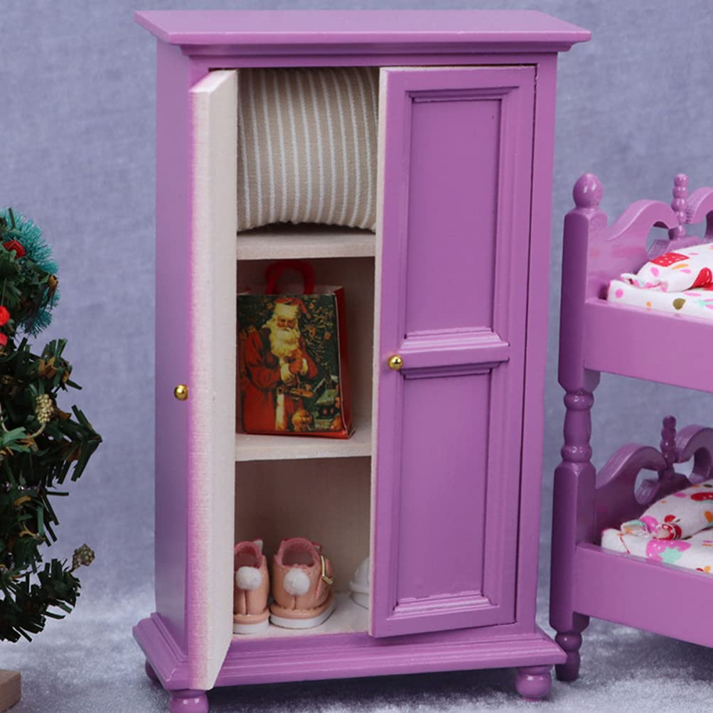 Miniatuur poppenhuis kast 1: 12 geschaalde houten kledingkast miniatuur