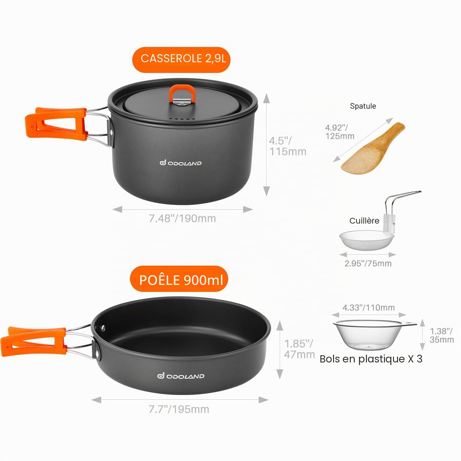 Odoland Kit de Casseroles Camping Portable, Antiadhésif Casserole Légère Set avec Bol en PP pour Le Camping, Sac à Dos, Cuisine en Plein Air et Pique - Nique