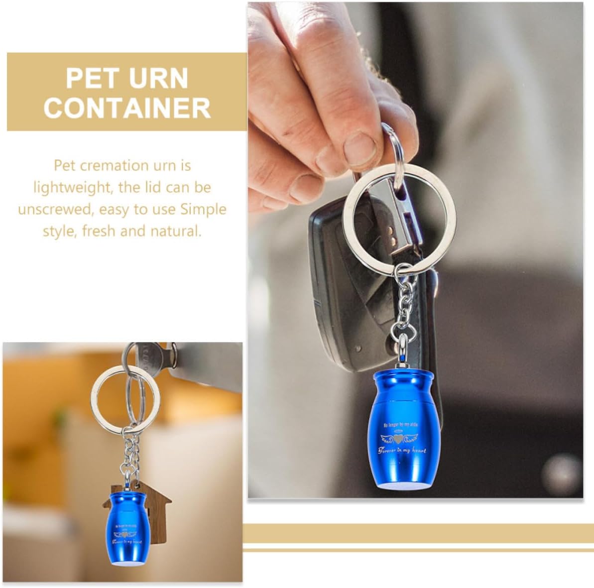HANABASS 2pcs PET Ash Keychain Urn Pendant with Unscrewable Lid Metal Blue image 5