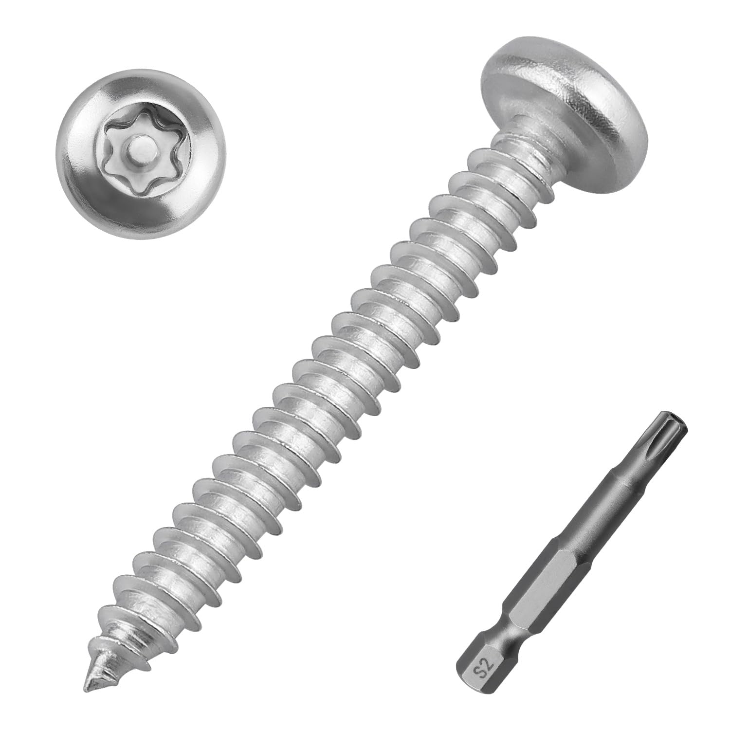 Photo 1 of #4 x 1 Pan Head Security Self Tapping Screws, 100 Pcs with Tamper Proof Bit, 304 Stainless Steel 18/8 Anti-Theft Fasteners for Fence, Deck & Outdoor Projects