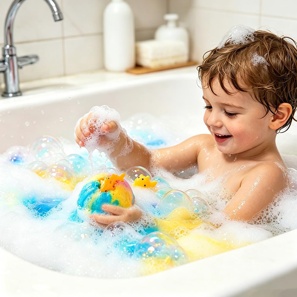 12 Pièces Boule de Bain Enfant avec Surprise, 2026 Bath Bombs Kids, Naturel et Biologique Bulles de Bain, Boules de Sel de Bain Artisanales et Créatives(Ocean)