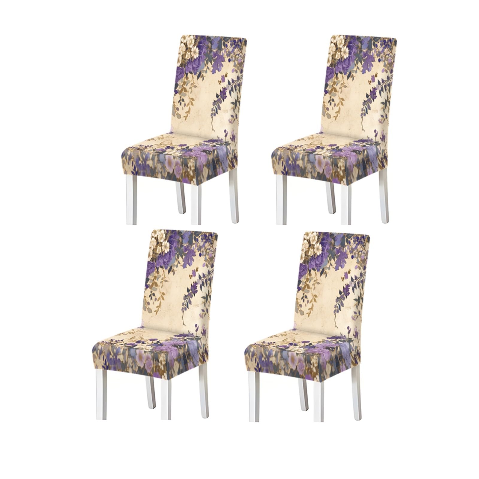 FZJKGH Vintage Purple Floral Botanical Pattern Print Dining Chair Covers Set Of 2/4/6, Stretch Slipcovers For Dining Room Removable Stretch Slipcovers for Dining Chairs(4PCSChair cover)