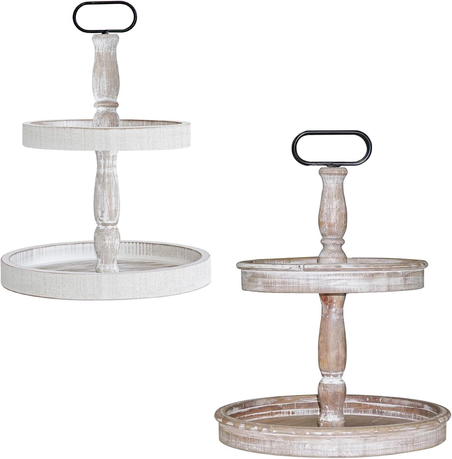 Krismax Decorative Trays-Two Tiered Tray Stand Rustic Decor Farmhouse 2 Tiered Tray Serving Tray Seasonal & Holiday Decoration Wooden Tray