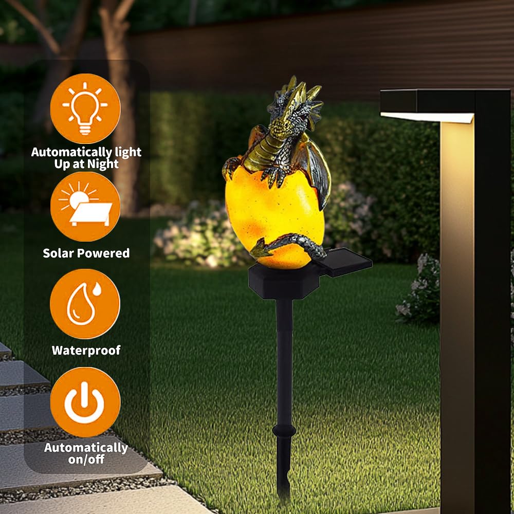 Drachen Figuren mit Solarlampen, Solarenergie Drachen Haustier Licht, Lustige Gartenfiguren mit Dämmerungssensor, Tier Bodenlampe Draußen Wetterfest für Osterdekoration und Gartenbeleuchtung