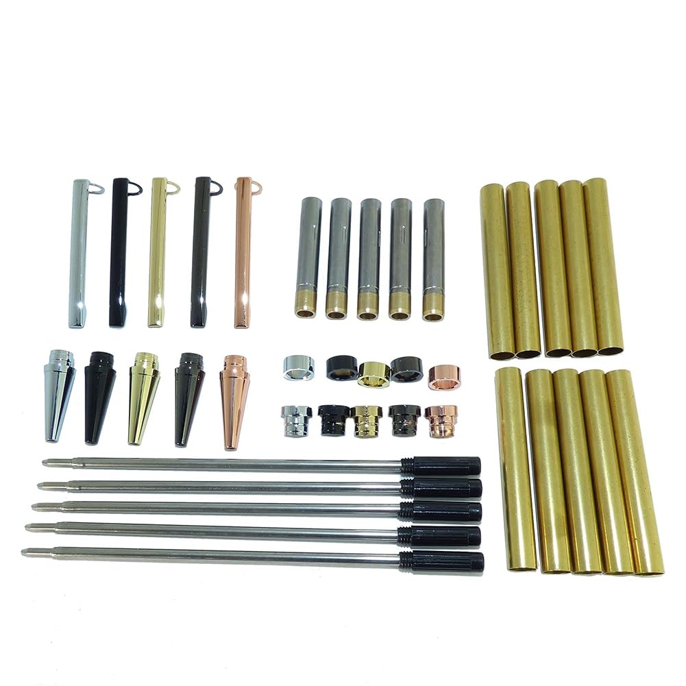 Tsudoku Woodturning Slimline Pen Kit Set of 5 Mixed Colours, with Twist Mechanism